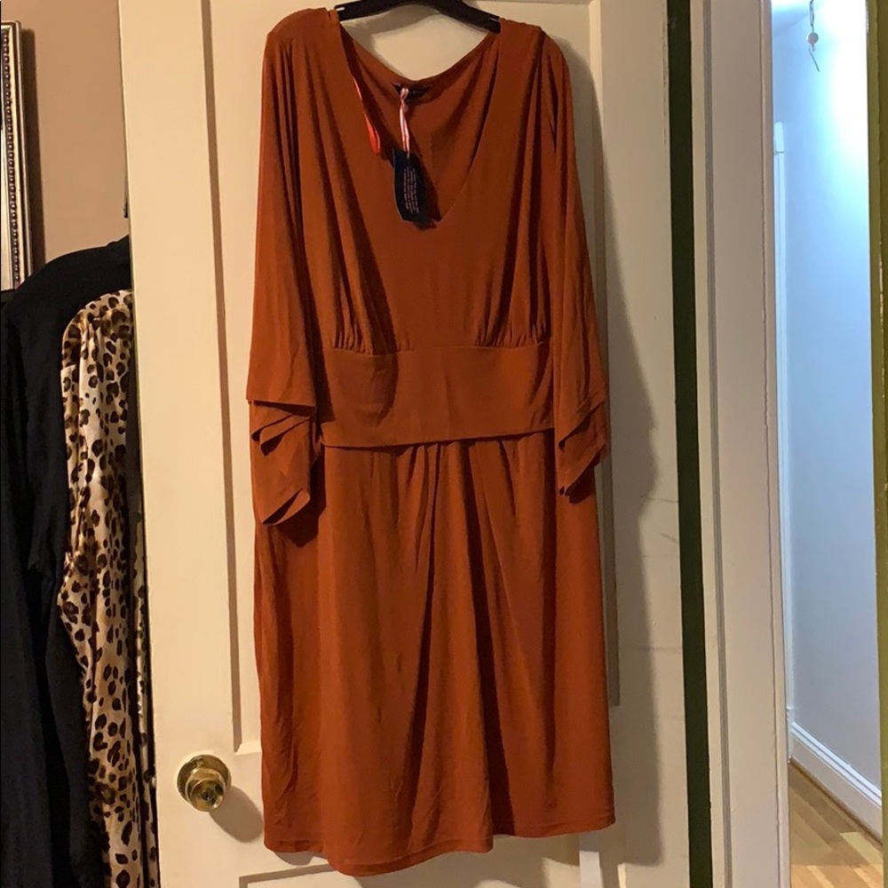 Anna Scholz V-Neck Dress with Draped Sleeves